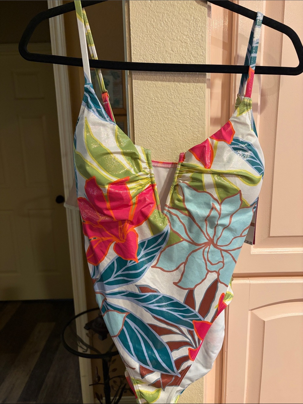 Vince Camuto Shimmery Floral One-Piece in Pink, Teal & Lime